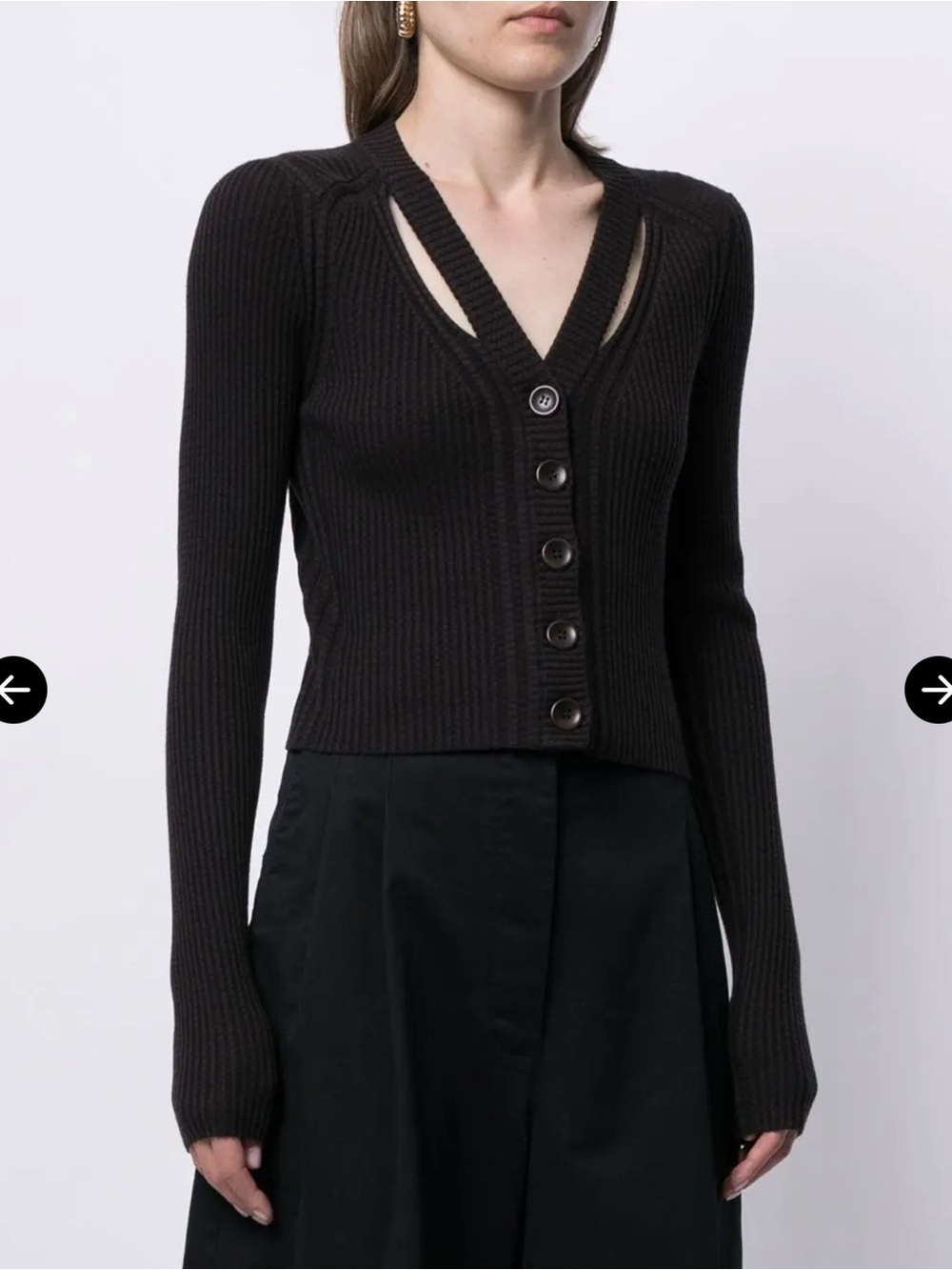 Proenza Schouler Black Ribbed Button-Front Cardigan with Cutout Detail